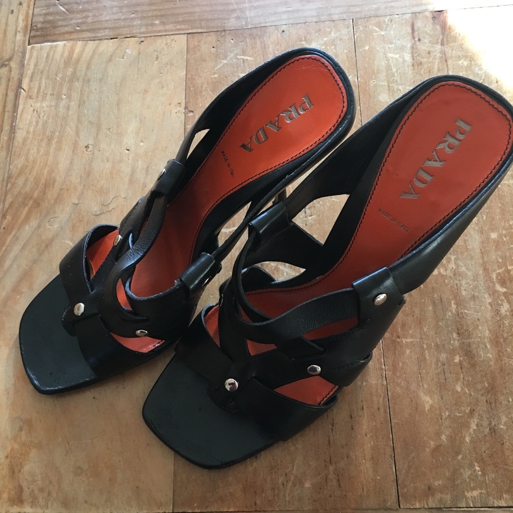 Prada Leather Black Heeled Sandals - Picture 5 of 8